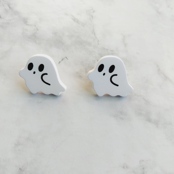 OpalGlaze Halloween Cute ghost  studs earrings - Picture 1 of 2